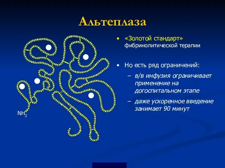 Альтеплаза «Золотой стандарт» фибринолитической терапии Но есть ряд ограничений: в/в инфузия