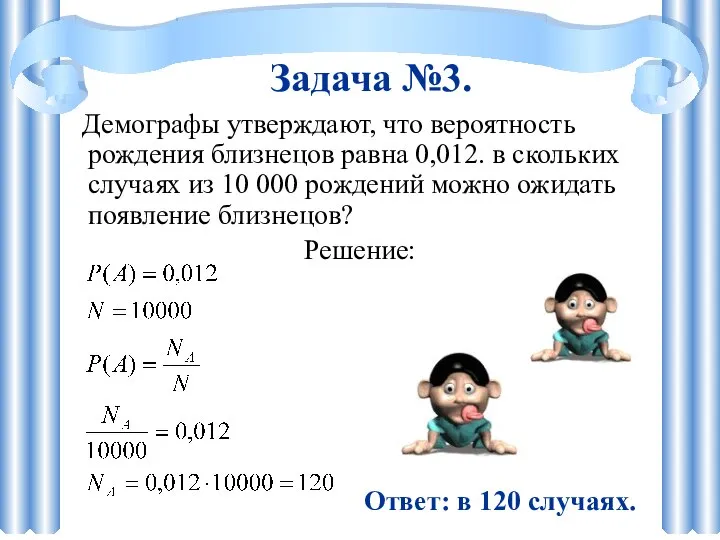 Демографы утверждают, что вероятность рождения близнецов равна 0,012. в скольких случаях