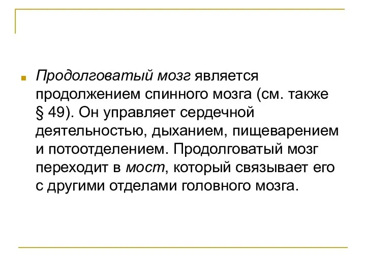 Продолговатый мозг является продолжением спинного мозга (см. также § 49). Он