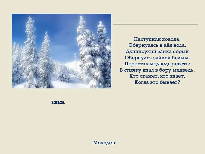 Наступили холода. Обернулась в лёд вода. Длинноухий зайка серый Обернулся зайкой