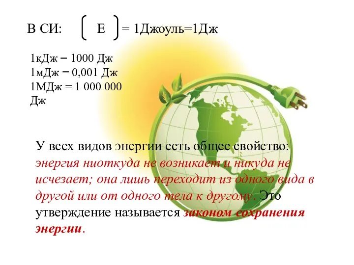 У всех видов энергии есть общее свойство: энергия ниоткуда не возникает