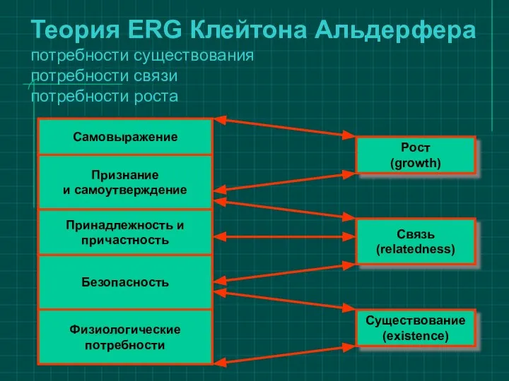 Теория ERG Клейтона Альдерфера потребности существования потребности связи потребности роста