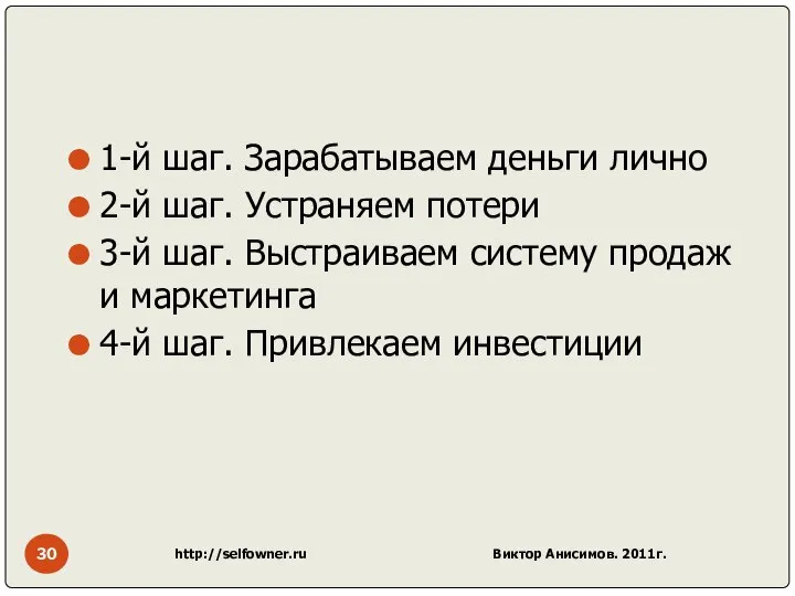 1-й шаг. Зарабатываем деньги лично 2-й шаг. Устраняем потери 3-й шаг.