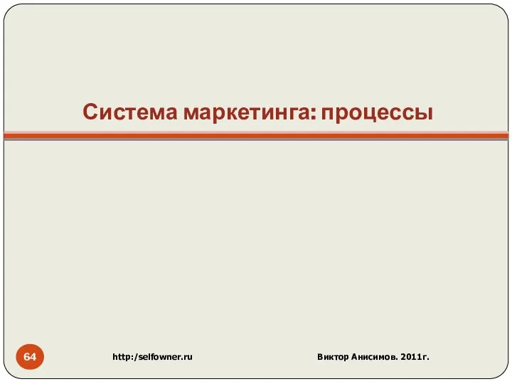 Система маркетинга: процессы http:/selfowner.ru Виктор Анисимов. 2011г.