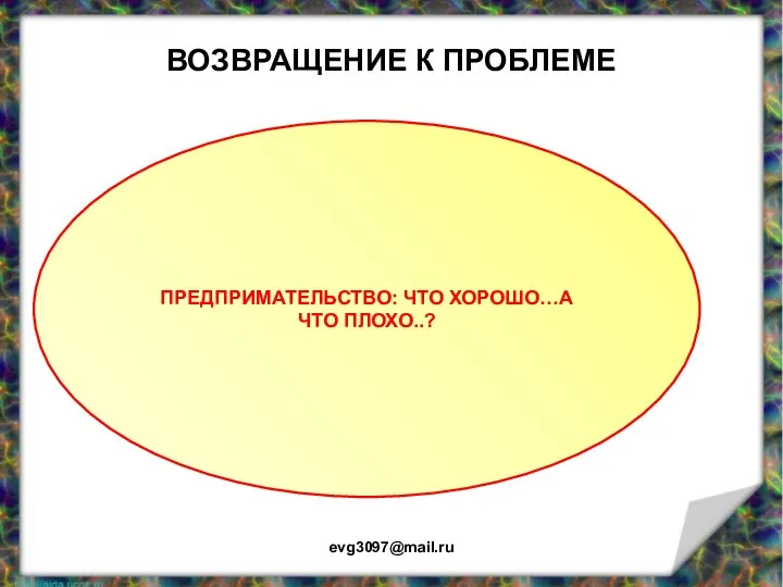 ВОЗВРАЩЕНИЕ К ПРОБЛЕМЕ evg3097@mail.ru ПРЕДПРИМАТЕЛЬСТВО: ЧТО ХОРОШО…А ЧТО ПЛОХО..?