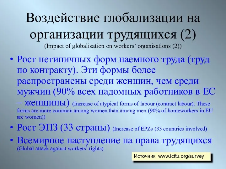 Воздействие глобализации на организации трудящихся (2) (Impact of globalisation on workers’