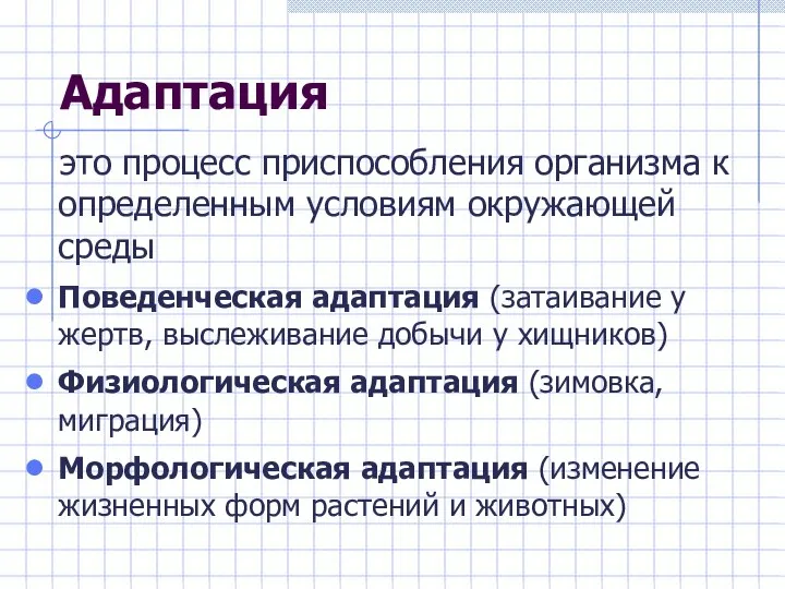 Адаптация это процесс приспособления организма к определенным условиям окружающей среды Поведенческая