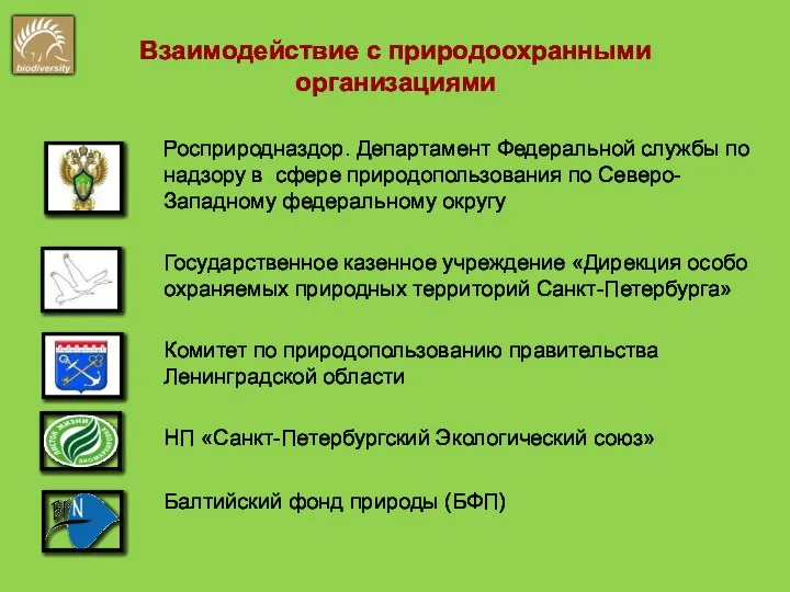 Взаимодействие с природоохранными организациями Росприродназдор. Департамент Федеральной службы по надзору в