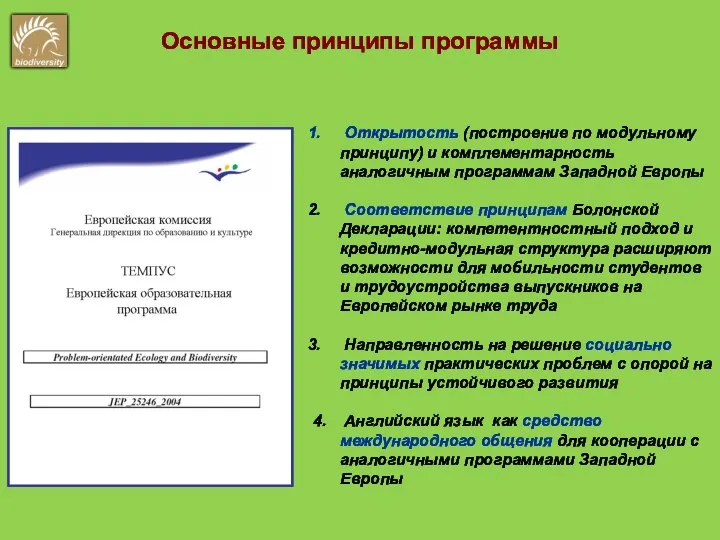 Основные принципы программы Открытость (построение по модульному принципу) и комплементарность аналогичным