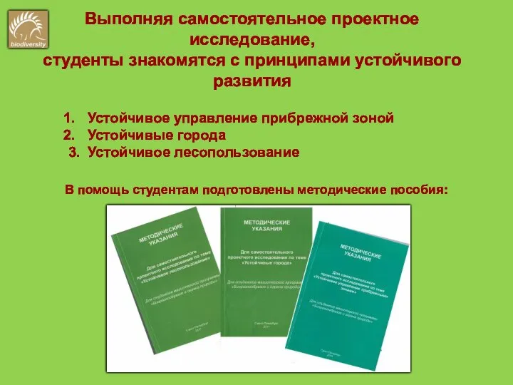 Выполняя самостоятельное проектное исследование, студенты знакомятся с принципами устойчивого развития В