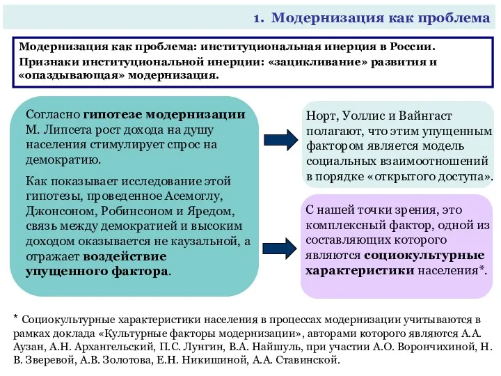 1. Модернизация как проблема Модернизация как проблема: институциональная инерция в России.