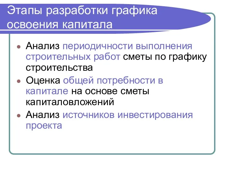 Этапы разработки графика освоения капитала Анализ периодичности выполнения строительных работ сметы