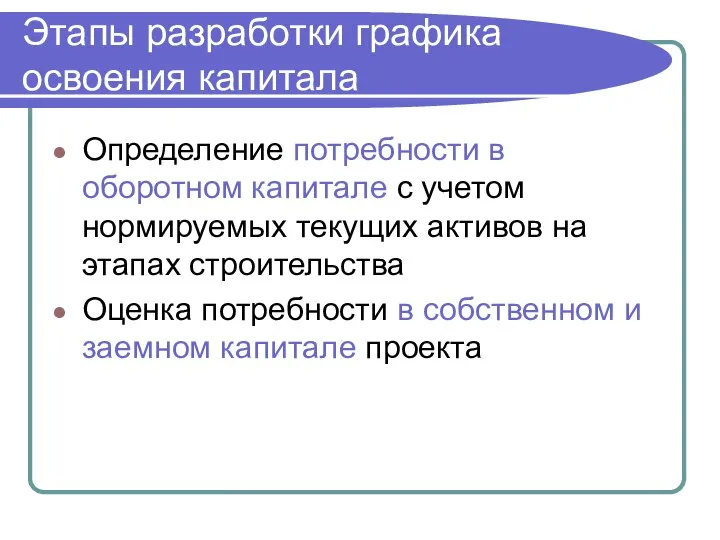 Этапы разработки графика освоения капитала Определение потребности в оборотном капитале с