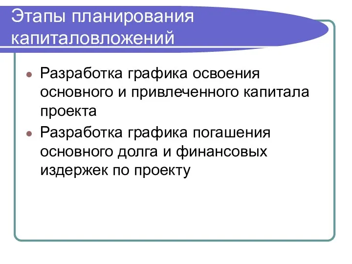 Разработка графика освоения основного и привлеченного капитала проекта Разработка графика погашения