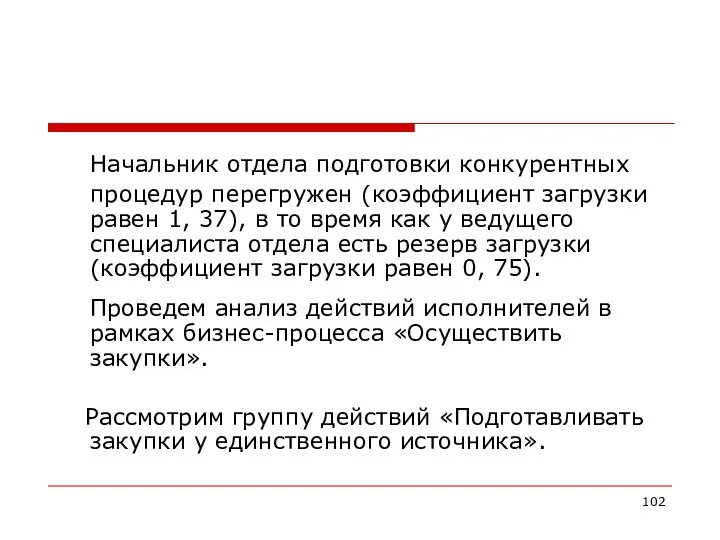 Начальник отдела подготовки конкурентных процедур перегружен (коэффициент загрузки равен 1, 37),