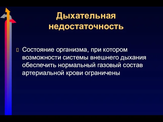 Дыхательная недостаточность Состояние организма, при котором возможности системы внешнего дыхания обеспечить