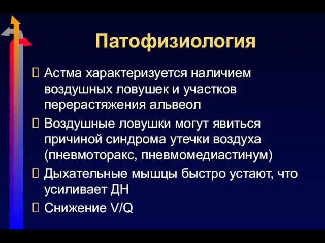 Патофизиология Астма характеризуется наличием воздушных ловушек и участков перерастяжения альвеол Воздушные