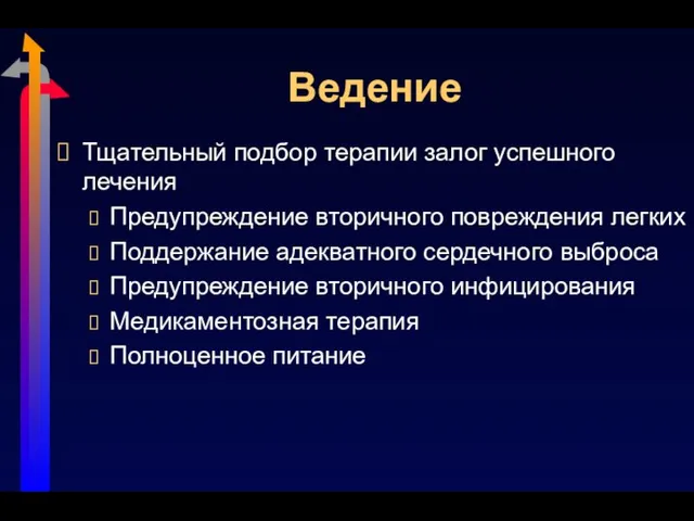 Ведение Тщательный подбор терапии залог успешного лечения Предупреждение вторичного повреждения легких