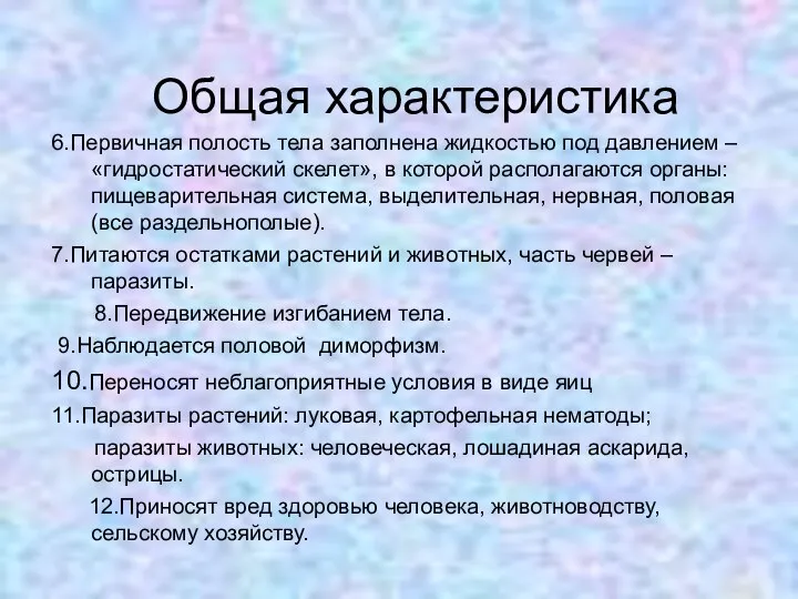 Общая характеристика 6.Первичная полость тела заполнена жидкостью под давлением – «гидростатический