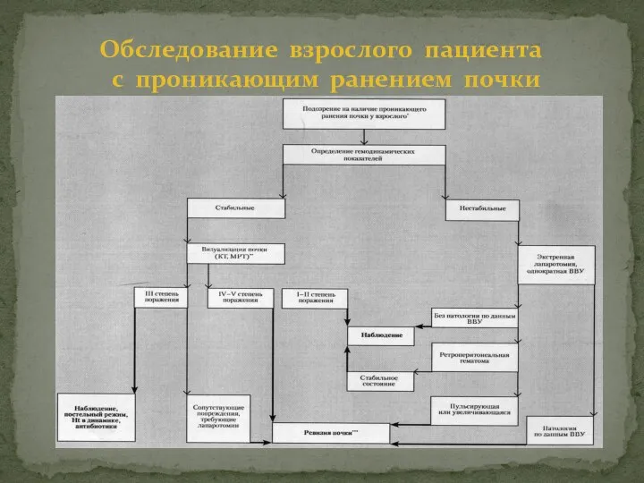 Обследование взрослого пациента с проникающим ранением почки