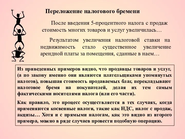 Переложение налогового бремени После введения 5-процентного налога с продаж стоимость многих