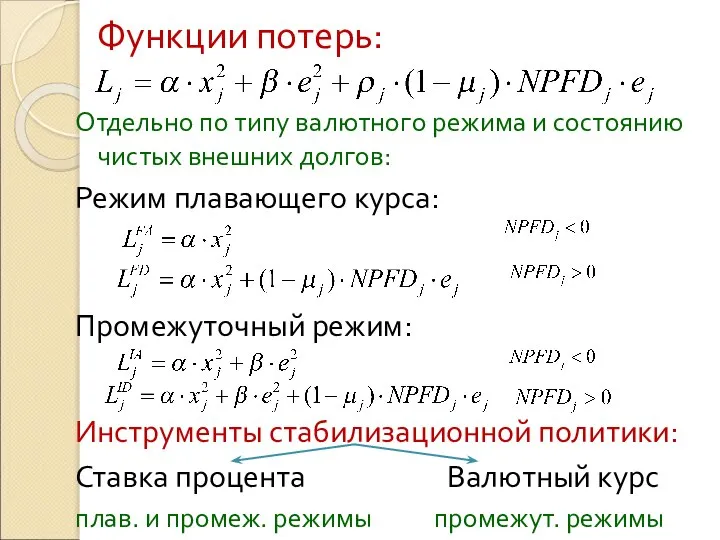 Функции потерь: Отдельно по типу валютного режима и состоянию чистых внешних