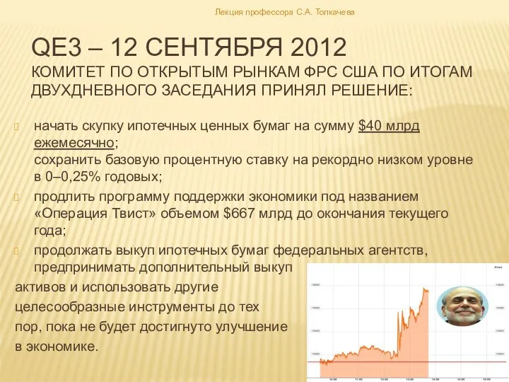 QE3 – 12 сентября 2012 Комитет по открытым рынкам ФРС США