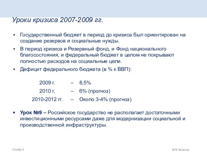 Уроки кризиса 2007-2009 гг. Государственный бюджет в период до кризиса был