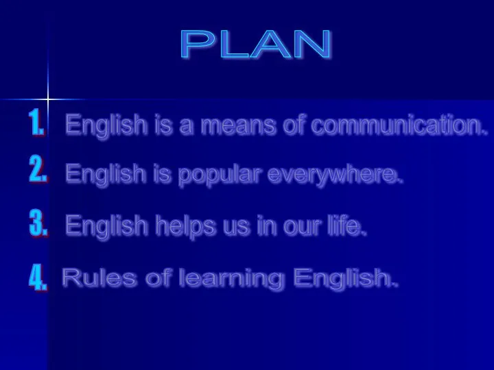 PLAN English is a means of communication. 4. 1. 2. 3.