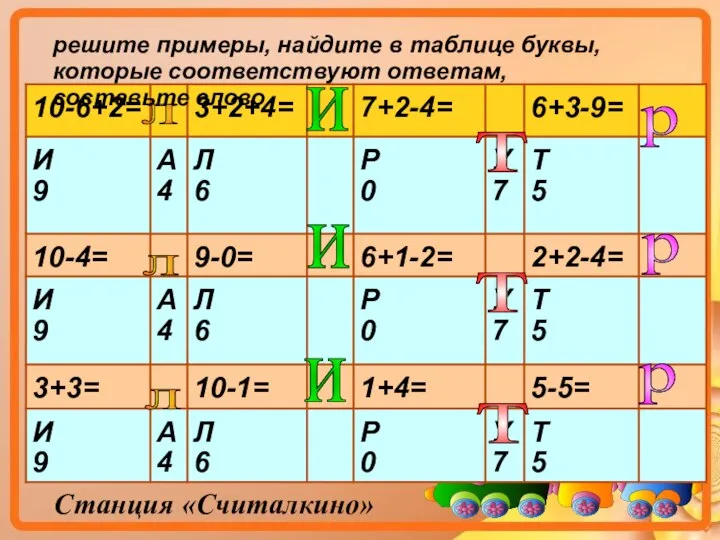 Станция «Считалкино» л л и и и т т т р