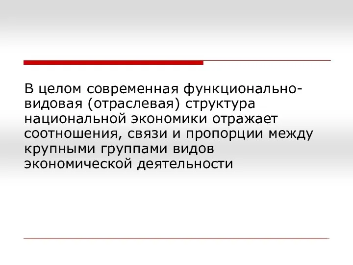 В целом современная функционально-видовая (отраслевая) структура национальной экономики отражает соотношения, связи