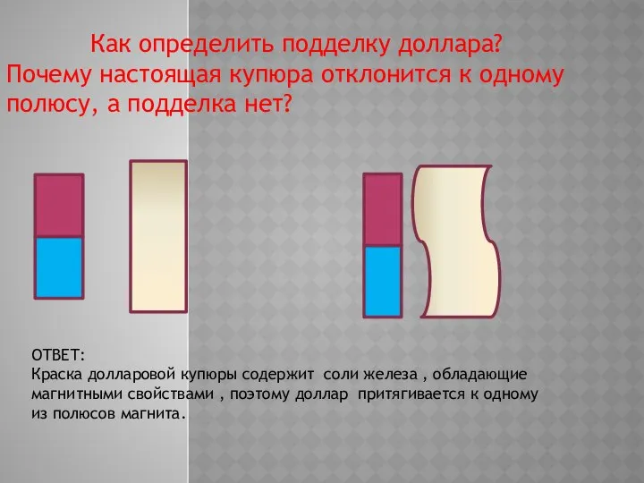 Как определить подделку доллара? Почему настоящая купюра отклонится к одному полюсу,