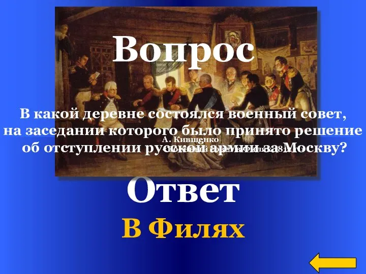 Ответ В Филях А. Кившенко «Военный совет в Филях 1812 г.»