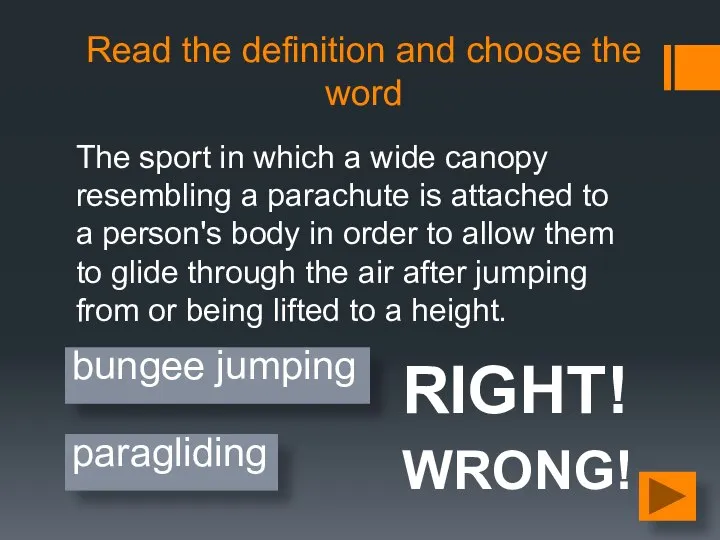 Read the definition and choose the word The sport in which
