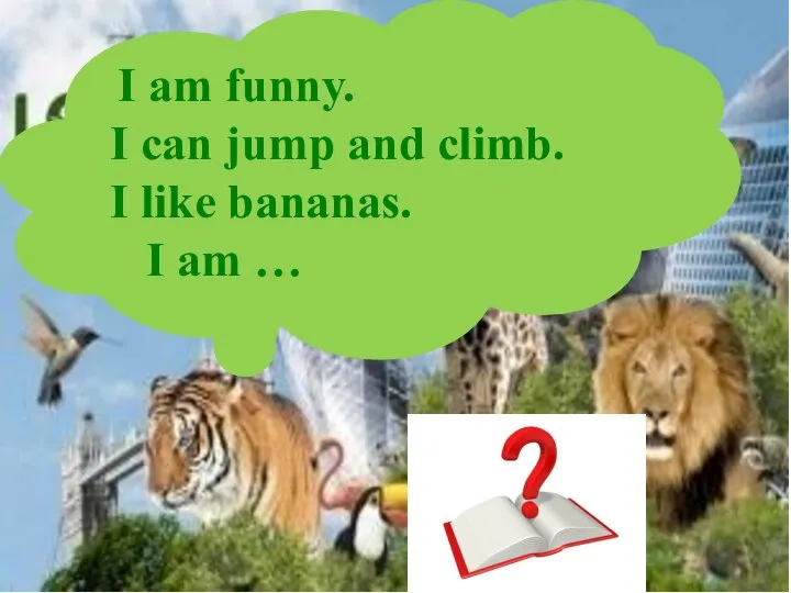 I am funny. I can jump and climb. I like bananas. I am …