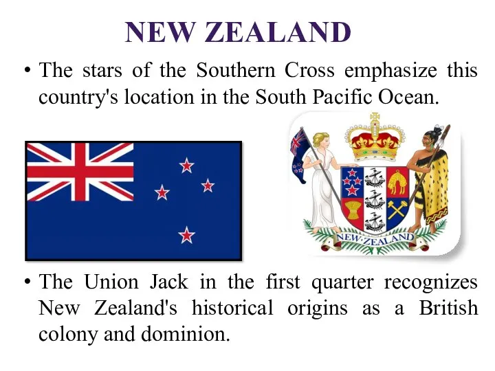 New Zealand The stars of the Southern Cross emphasize this country's