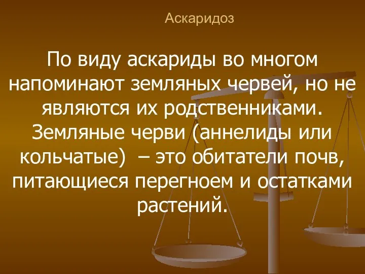 Аскаридоз По виду аскариды во многом напоминают земляных червей, но не