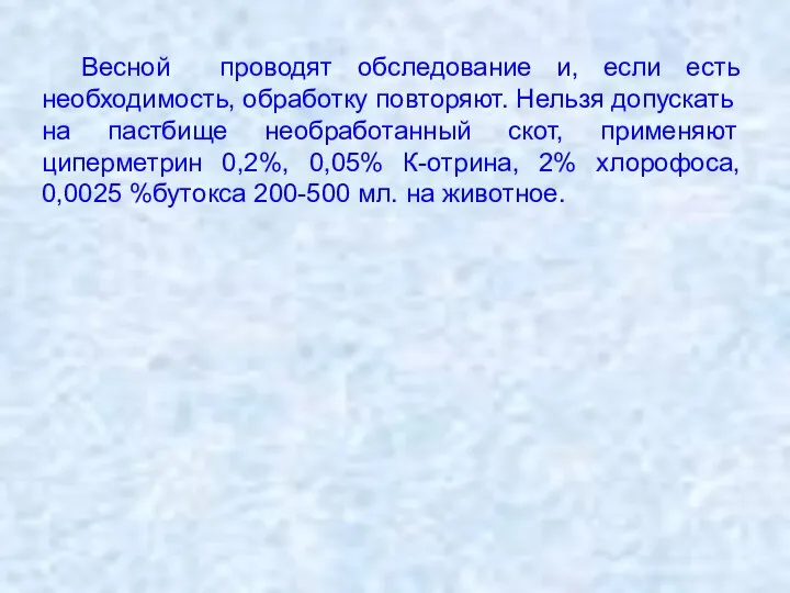 Весной проводят обследование и, если есть необходимость, обработку повторяют. Нельзя допускать