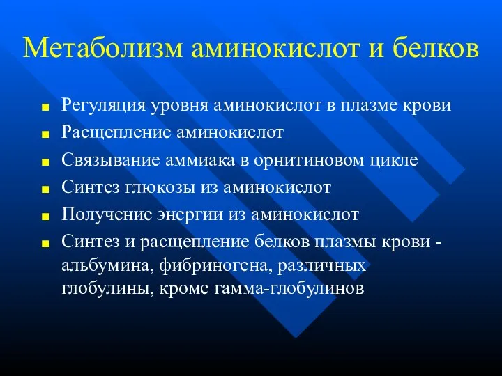 Метаболизм аминокислот и белков Регуляция уровня аминокислот в плазме крови Расщепление