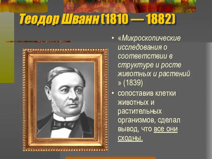 Теодор Шванн (1810 — 1882) «Микроскопические исследования о соответствии в структуре