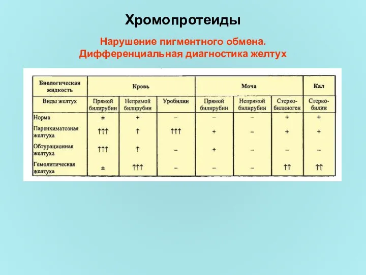 Хромопротеиды Нарушение пигментного обмена. Дифференциальная диагностика желтух