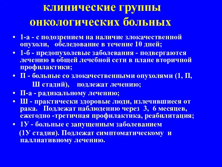 клинические группы онкологических больных 1-а - с подозрением на наличие злокачественной