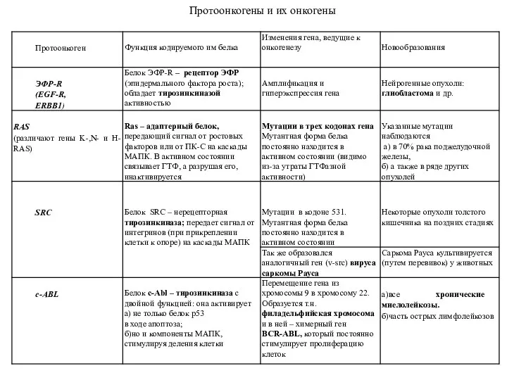 Протоонкогены и их онкогены