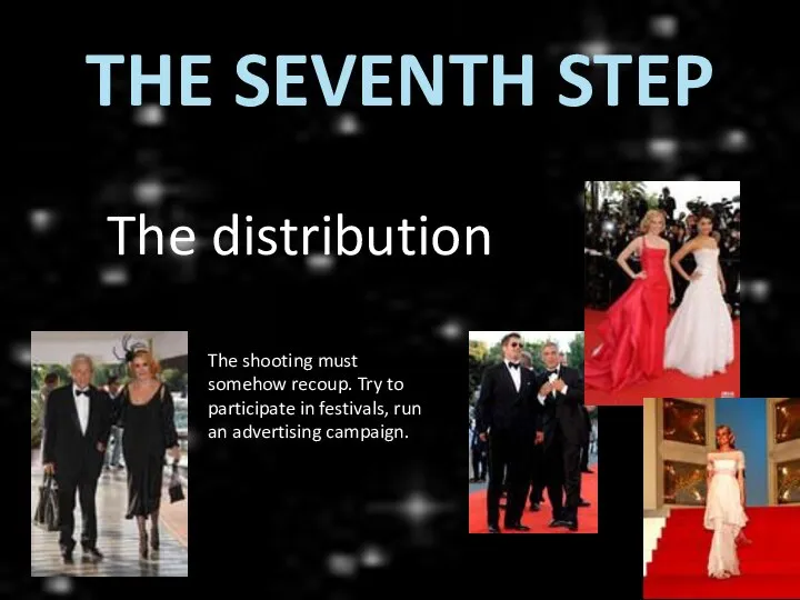 THE SEVENTH STEP The distribution The shooting must somehow recoup. Try