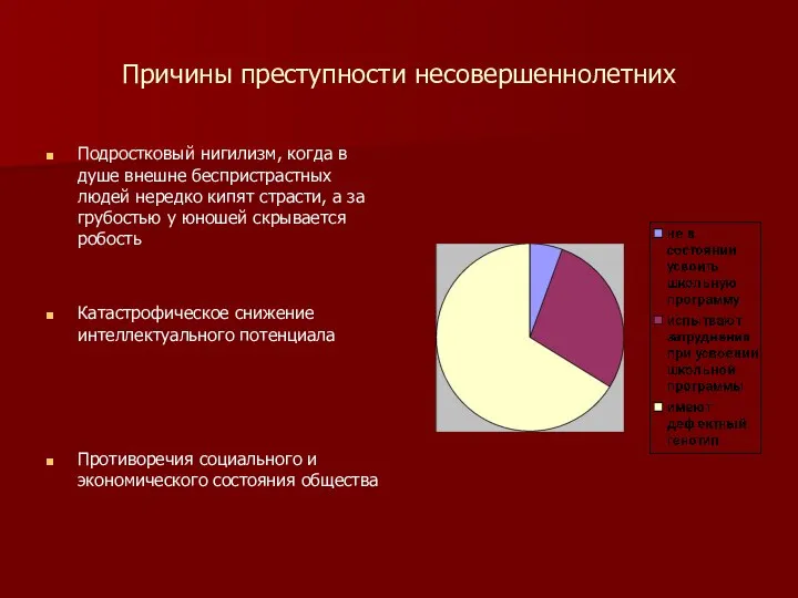 Причины преступности несовершеннолетних Подростковый нигилизм, когда в душе внешне беспристрастных людей