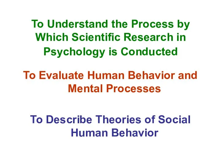 To Understand the Process by Which Scientific Research in Psychology is