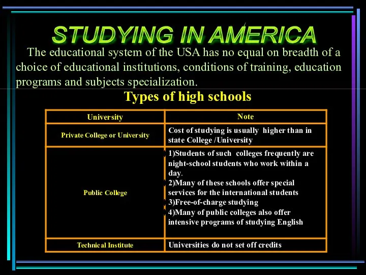 The educational system of the USA has no equal on breadth