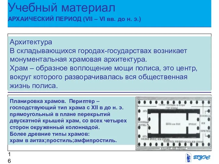 Учебный материал АРХАИЧЕСКИЙ ПЕРИОД (VII – VI вв. до н. э.)