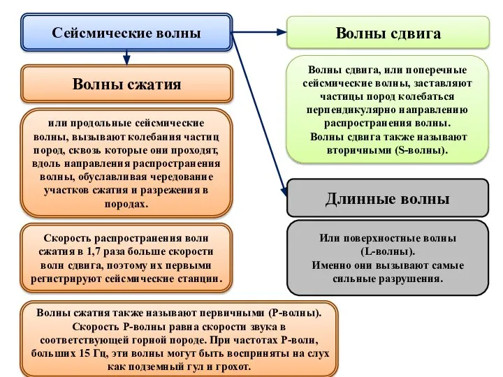 Сейсмические волны Волны сжатия Волны сдвига или продольные сейсмические волны, вызывают