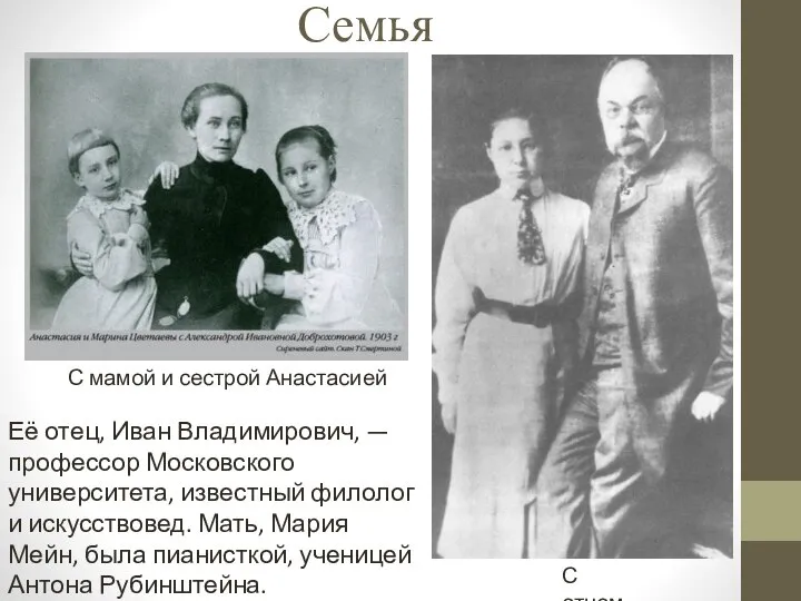 Семья С мамой и сестрой Анастасией С отцом Её отец, Иван